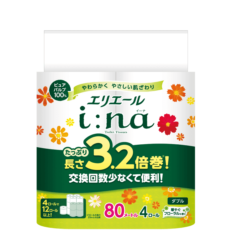 エリエール i：na（イーナ）トイレットティシュー 3.2倍巻 ダブル