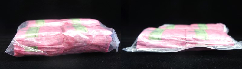 左：空気を抜く前、右：空気を抜いた後