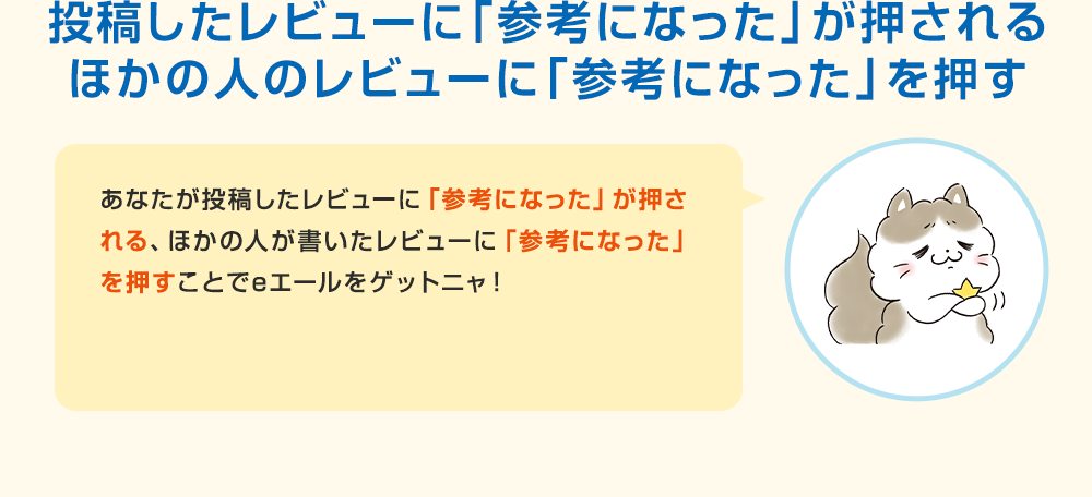 投稿したレビューに「参考になった」が押される ほかの人のレビューに「参考になった」を押す