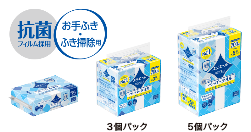 抗菌フィルム採用 お手ふき・ふき掃除用 Plusキレイ ペーパータオルコンパクトタイプ