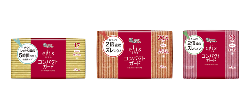 エリス コンパクトガード（軽い日用）羽なし 17cm／（多い昼～ふつうの日用）羽つき 20.5cm／エリス コンパクトガード（多い昼用）羽つき 23cm