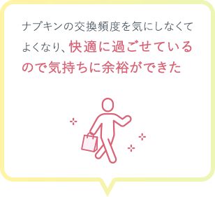 ナプキンの交換頻度を気にしなくてよくなり、快適に過ごせているので気持ちに余裕ができた