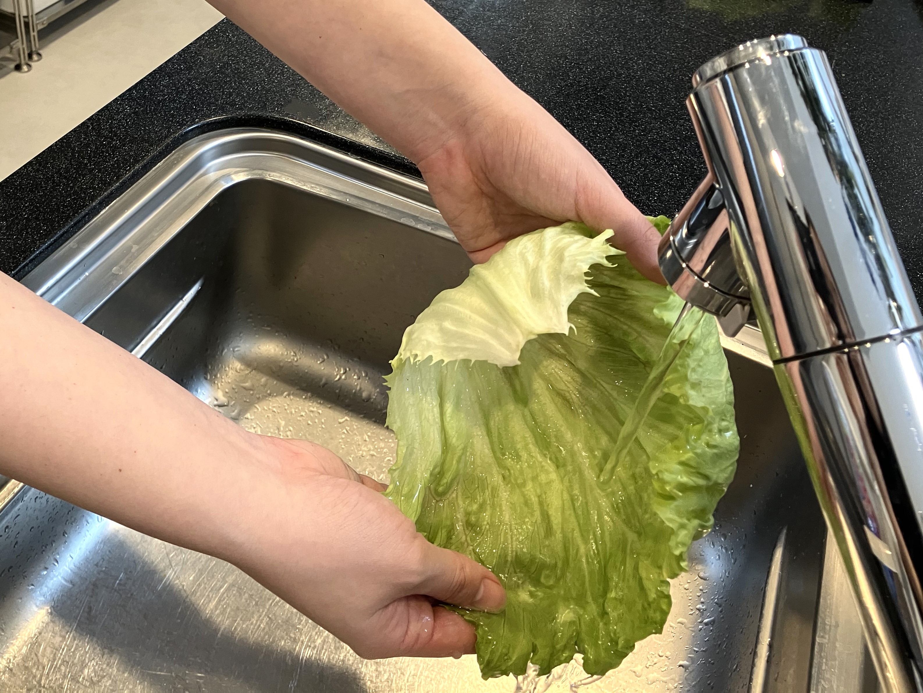 1. レタス系は根元に泥がついていることが多いため、1枚ずつはがしてよく洗い、傷んだものを取り除く
