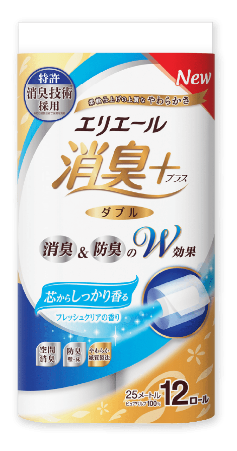 エリエール 消臭+(プラス)トイレットティシュー 芯からしっかり香るフレッシュクリアの香り