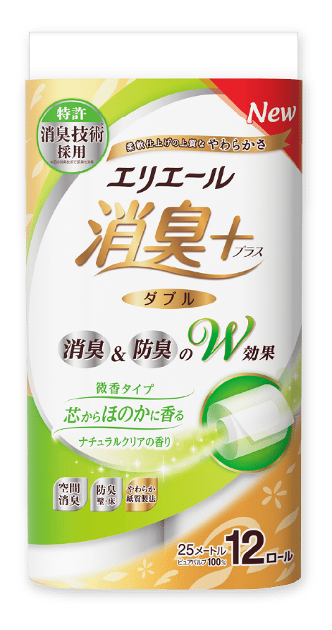 エリエール 消臭+(プラス)トイレットティシュー 芯からほのかに香るナチュラルクリアの香り