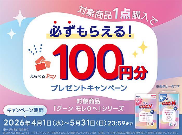 対象商品1点購入で必ずもらえる100円分プレゼントキャンペーン