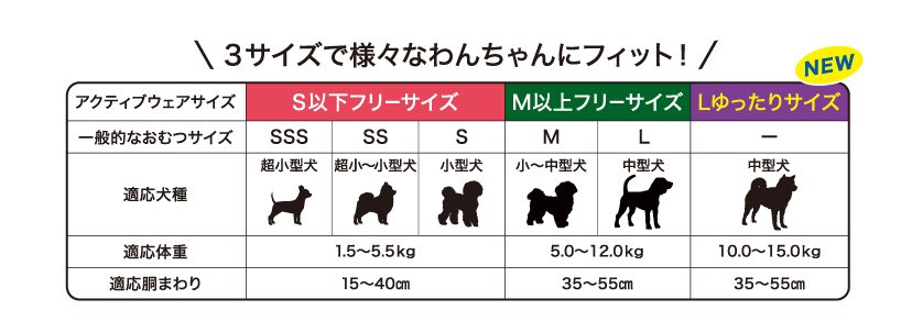 「キミおもい のびのび動けるアクティブウェア」のサイズ展開