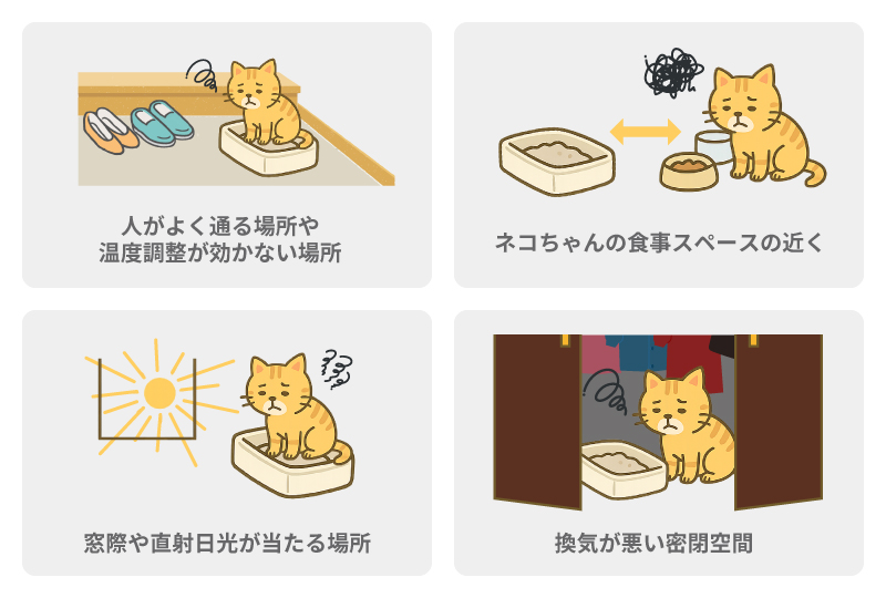 ネコちゃんのトイレの場所として適さない場所