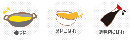 油はね、食料こぼれ、調味料こぼれ