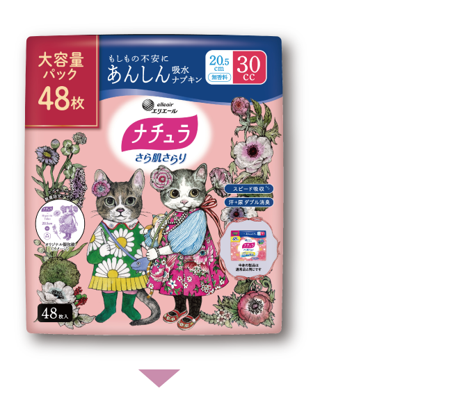 ナチュラ さら肌さらり 20.5cm 30cc 48枚入 裏面